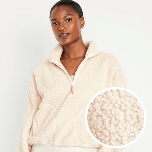 NWT OLD NAVY Cropped Sherpa 1/4-Zip Pullover Color: Wish Bone